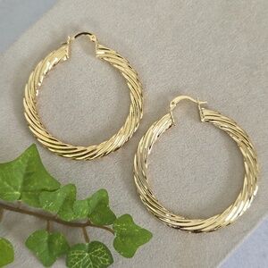 Gold Filled Swirl Flat Hoop Earrings